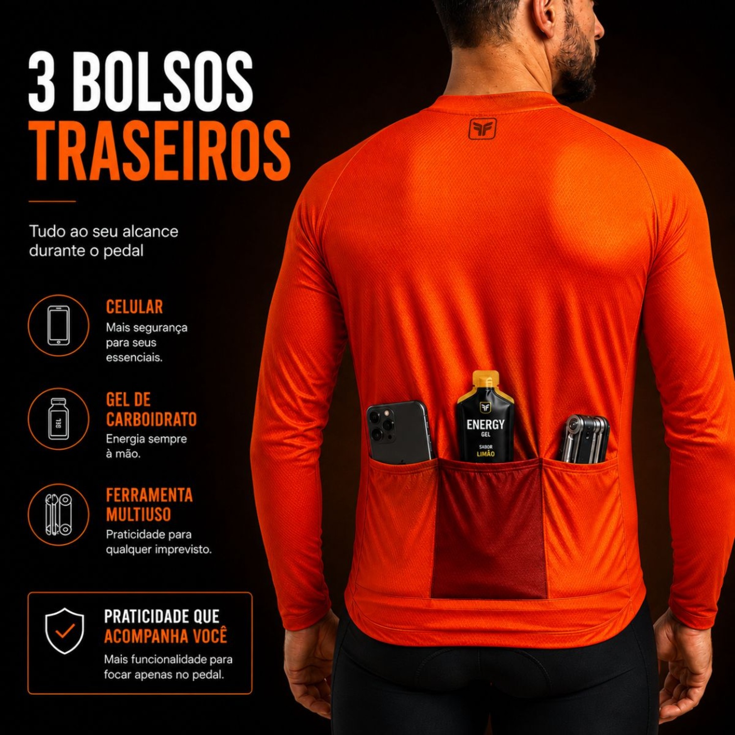 Camiseta Ciclismo Manga Longa Free Force Basic Masculina - Foto 4