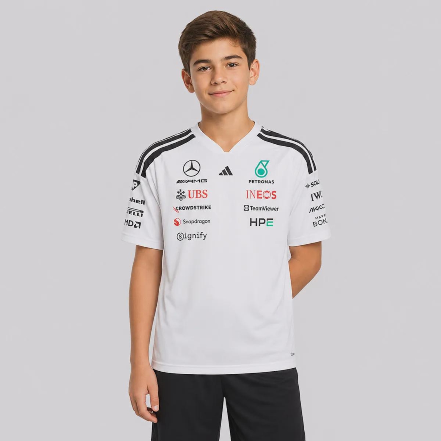 Camiseta Adidas Mercedes AMG Petronas Estampada Infantil - Foto 1