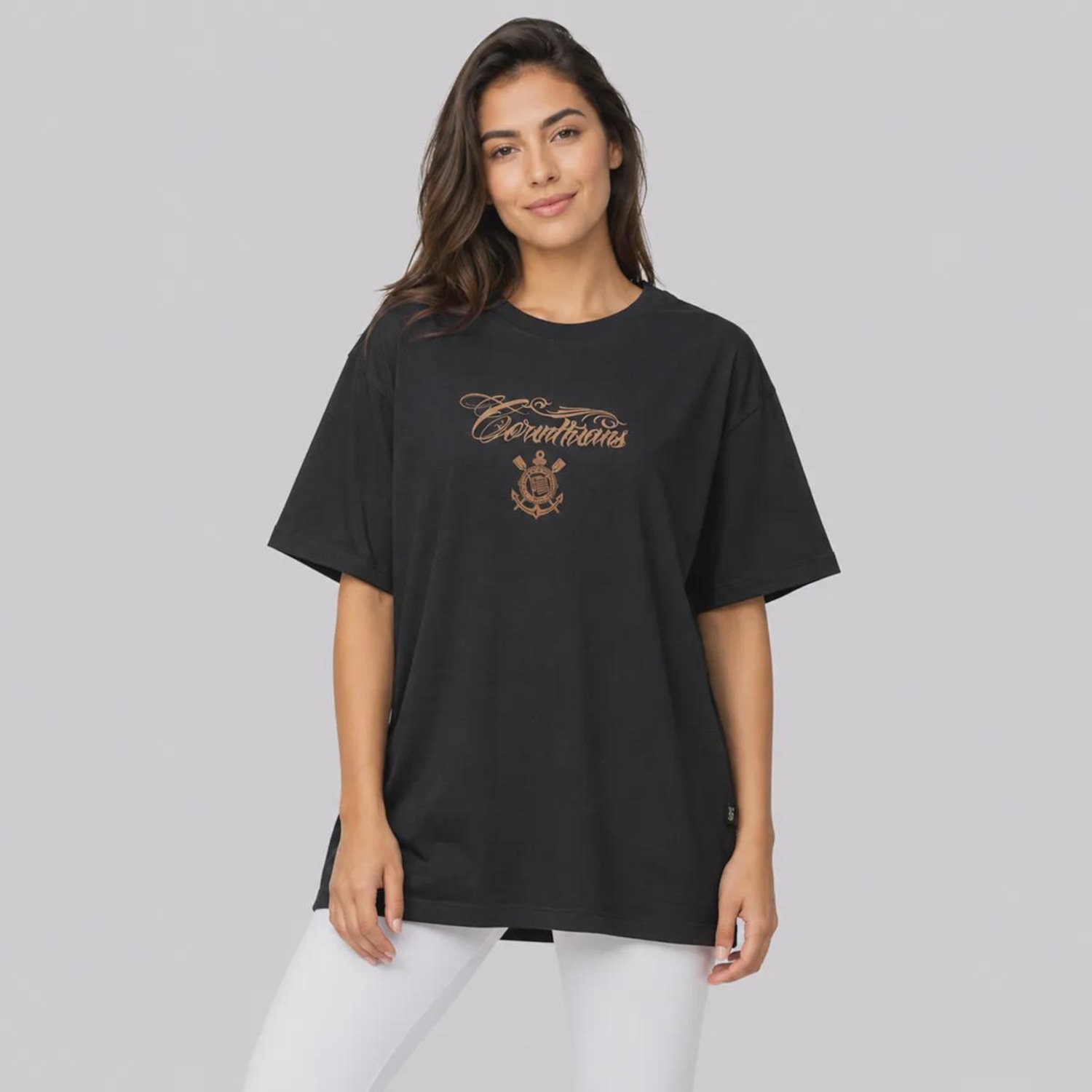 Camiseta do Corinthians Fé Paixão e Loucura Oversized Feminina - Foto 1