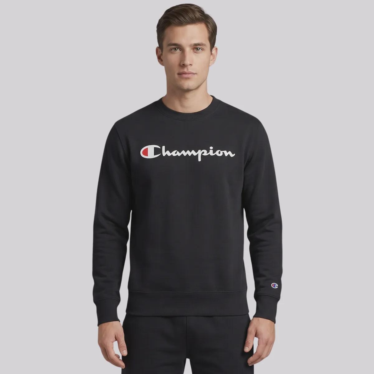 Blusão de Moletom Champion Crewnek Athletic Script  INK Masculino - Foto 1