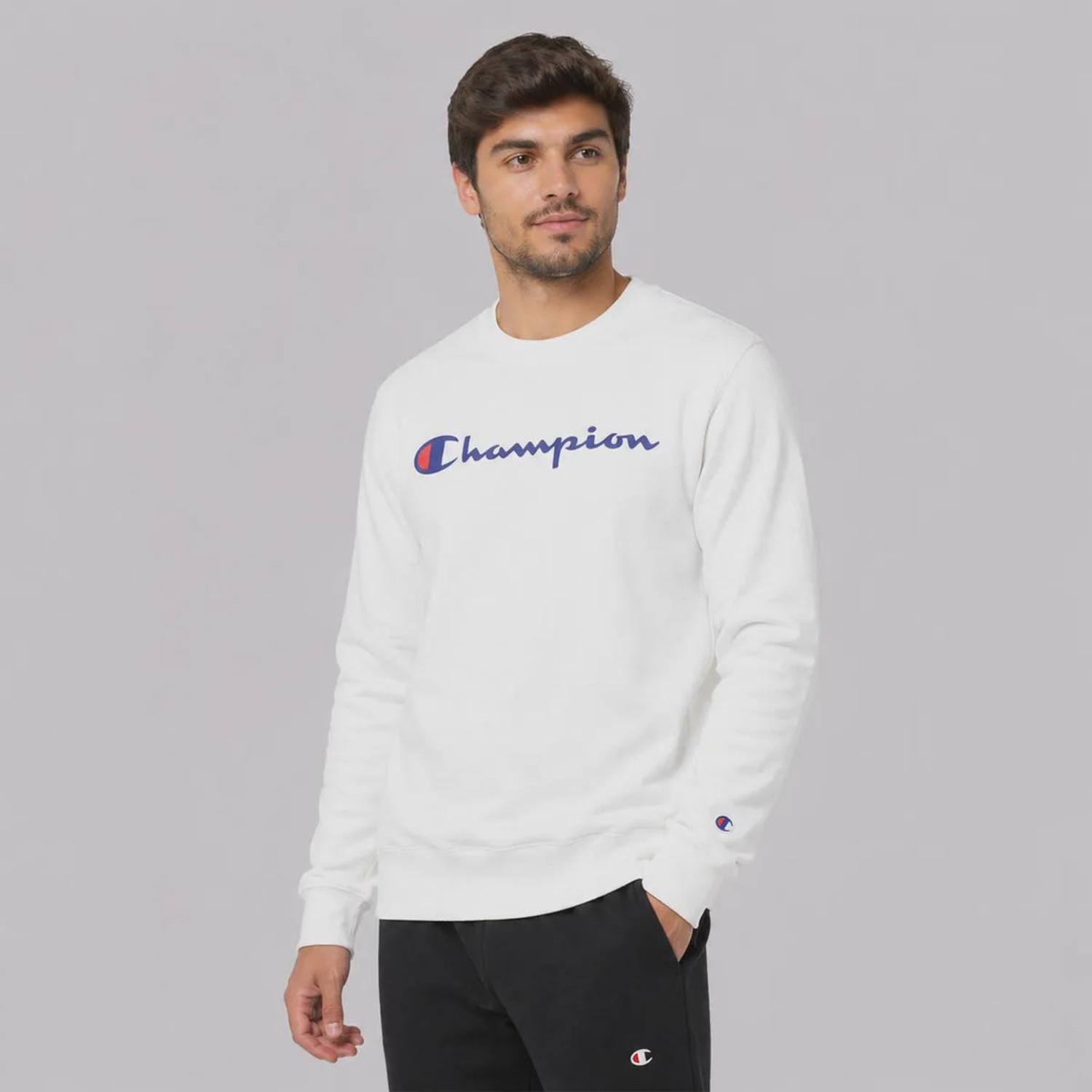 Blusão de Moletom Champion Crewnek Athletic Script INK Masculino - Foto 4