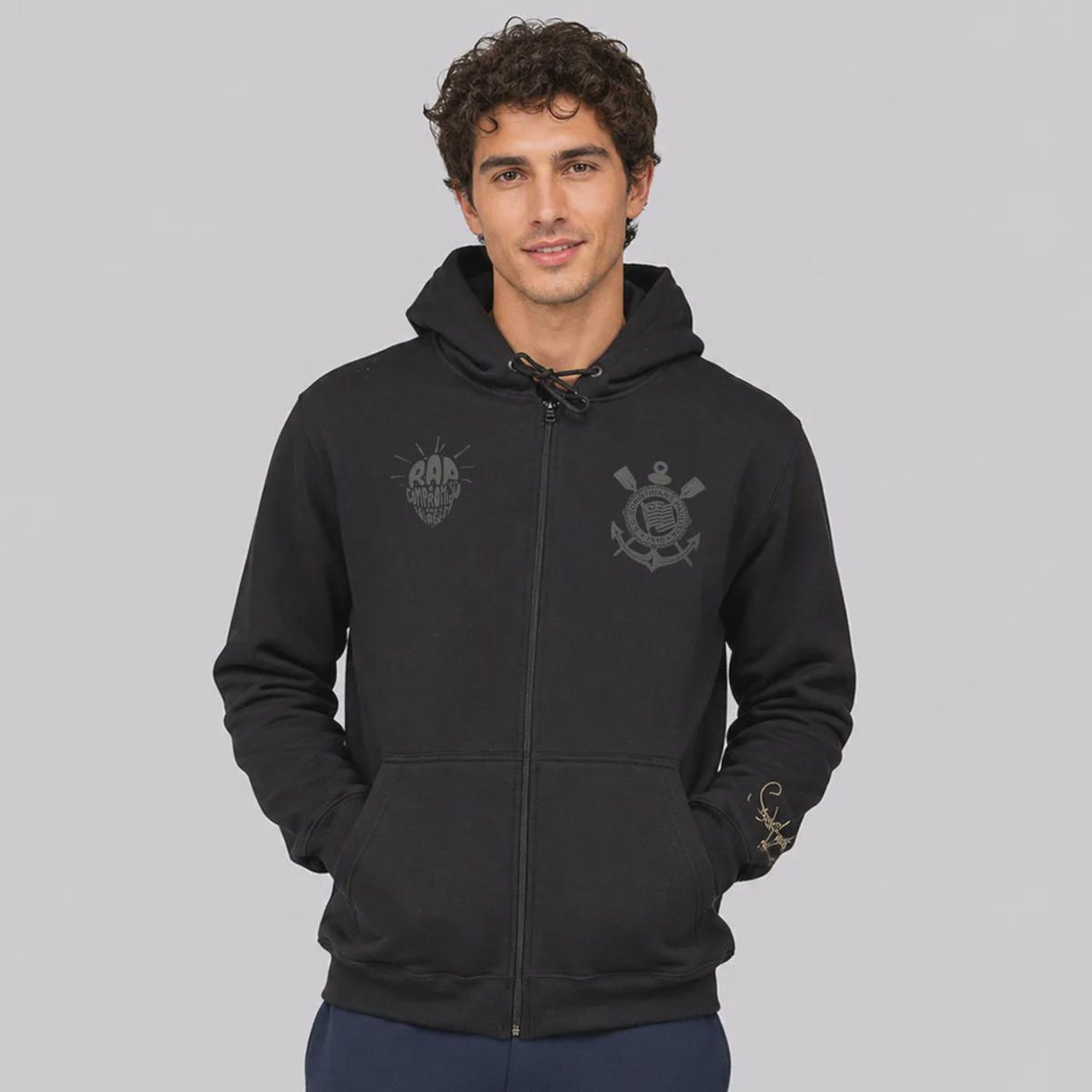 Jaqueta de Moletom do Corinthians X Sabotage com Balaclava Masculina - Foto 1
