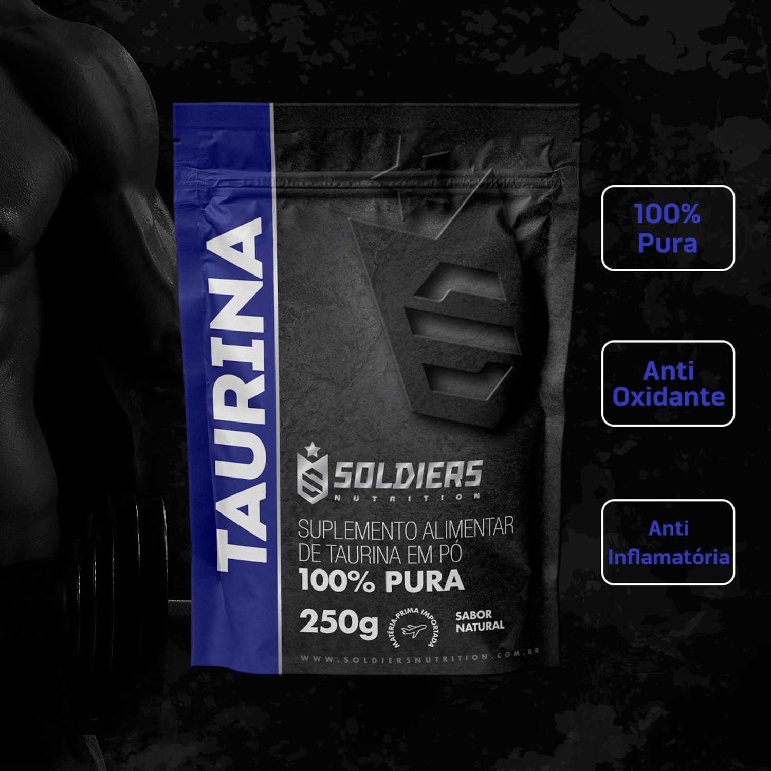 L-Taurina 250g 100% Pura Importada Soldiers Nutrition - Foto 3
