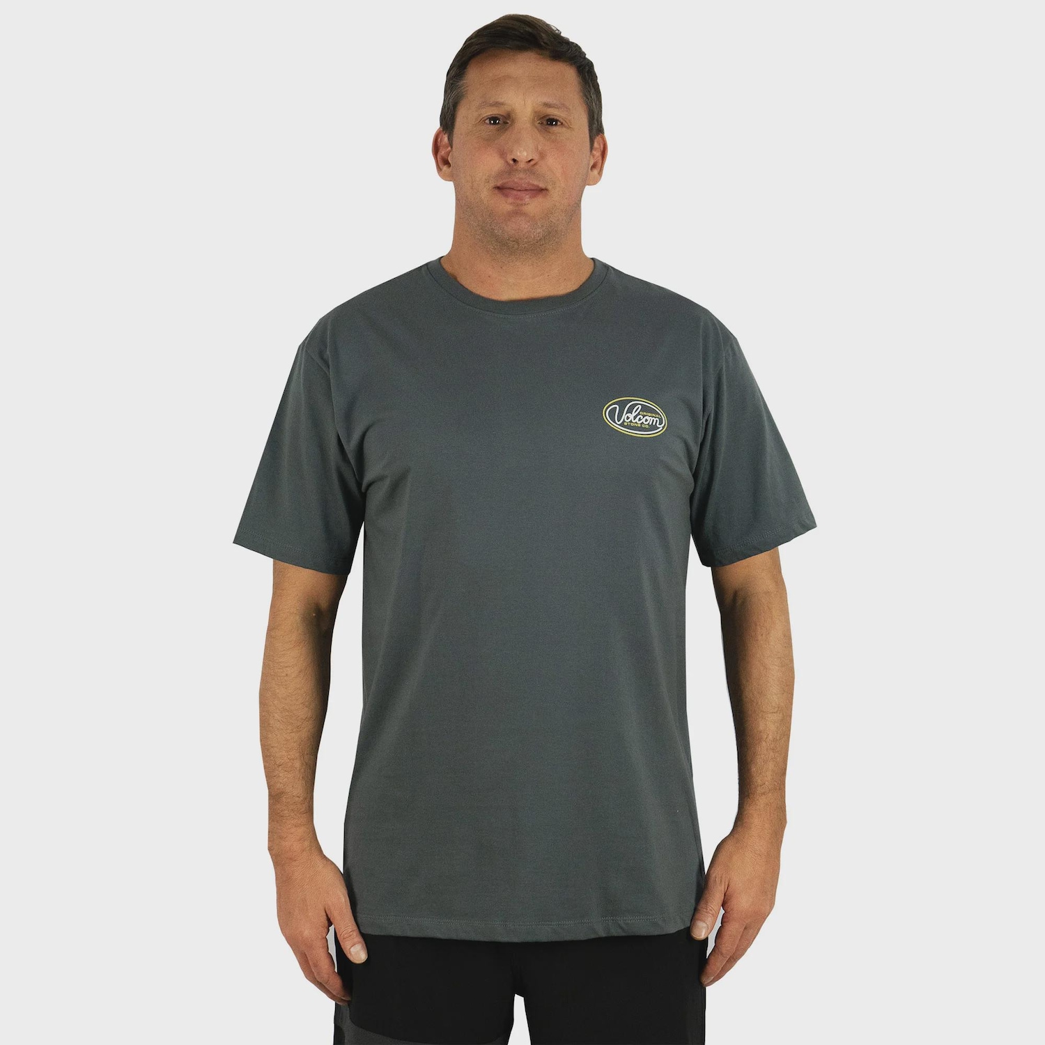 Camiseta Masculina Extra Grande Volcom Clean Sweep Lead Gray - Foto 1