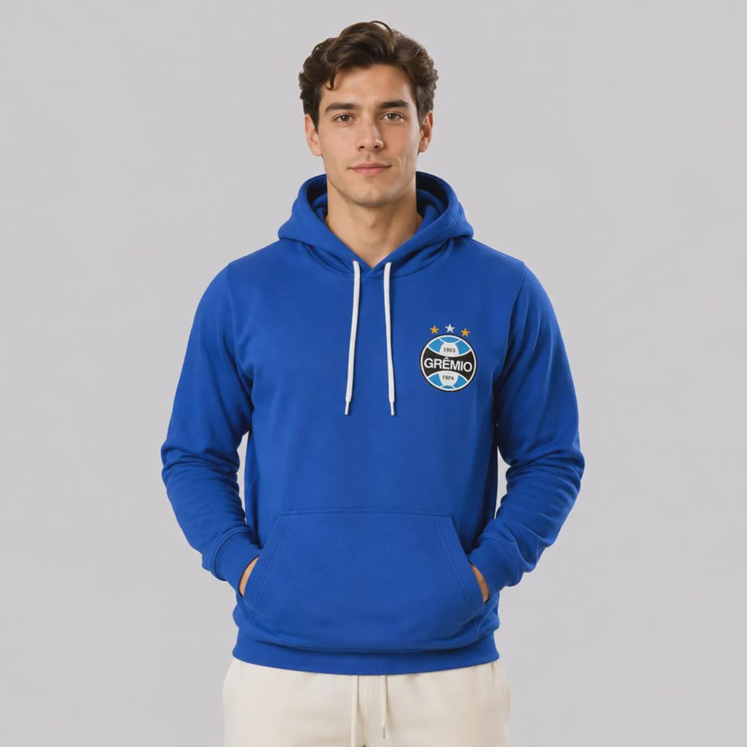 Blusão de Moletom do Grêmio Logo Escudo Canguru Masculino - Foto 1
