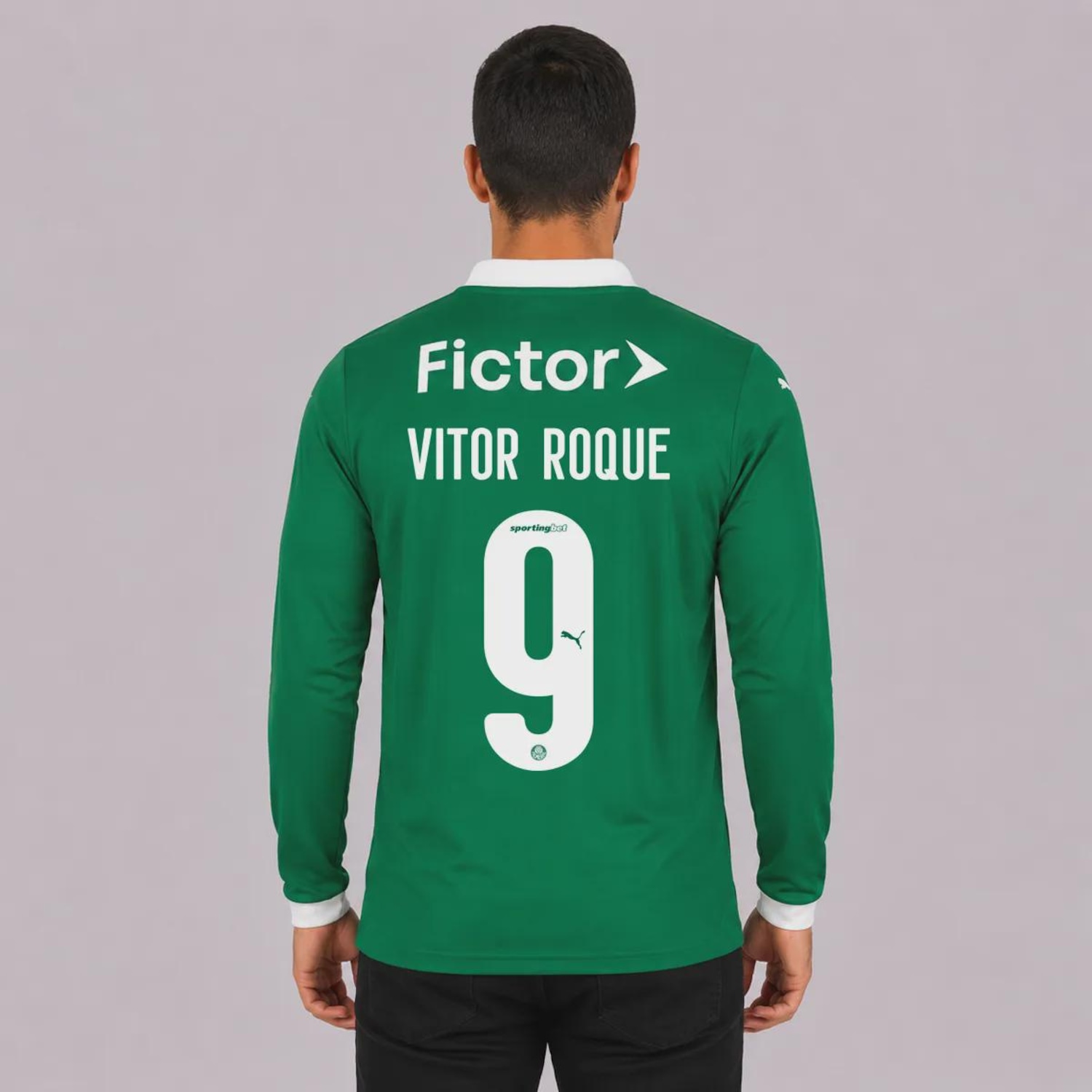 Camisa do Palmeiras I 25/26 Manga Longa com Patrocínio 9 Vitor Roque Puma Masculina - Foto 1