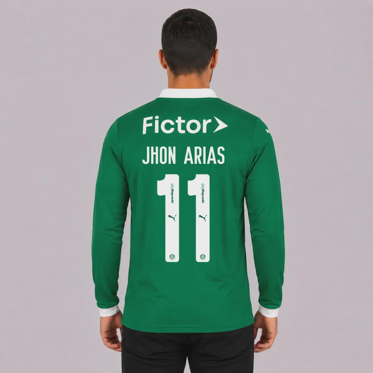 Camisa do Palmeiras I 25/26  Manga Longa com Patrocínio 11 Jhon Arias Puma Masculina - Foto 1