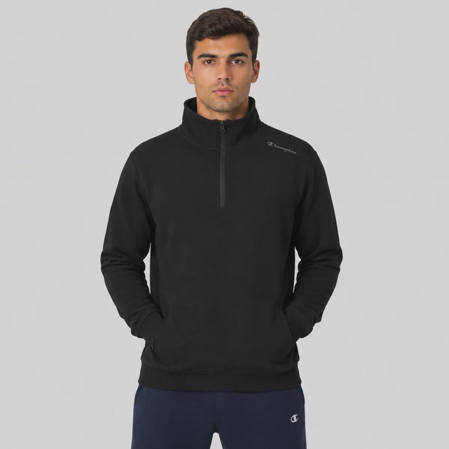 Blusão de Moletom Champion Quarter Zip Mini Script Logo Masculino - Foto 1