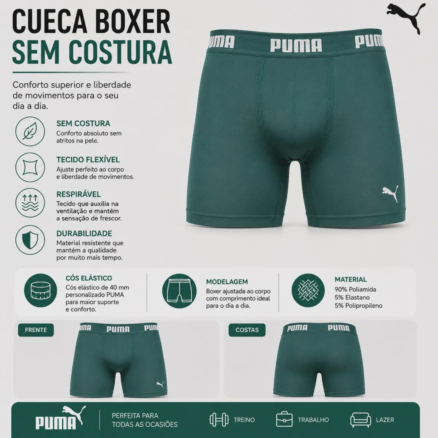 Cueca Puma Boxer Sem Costura - Adulto - Foto 3