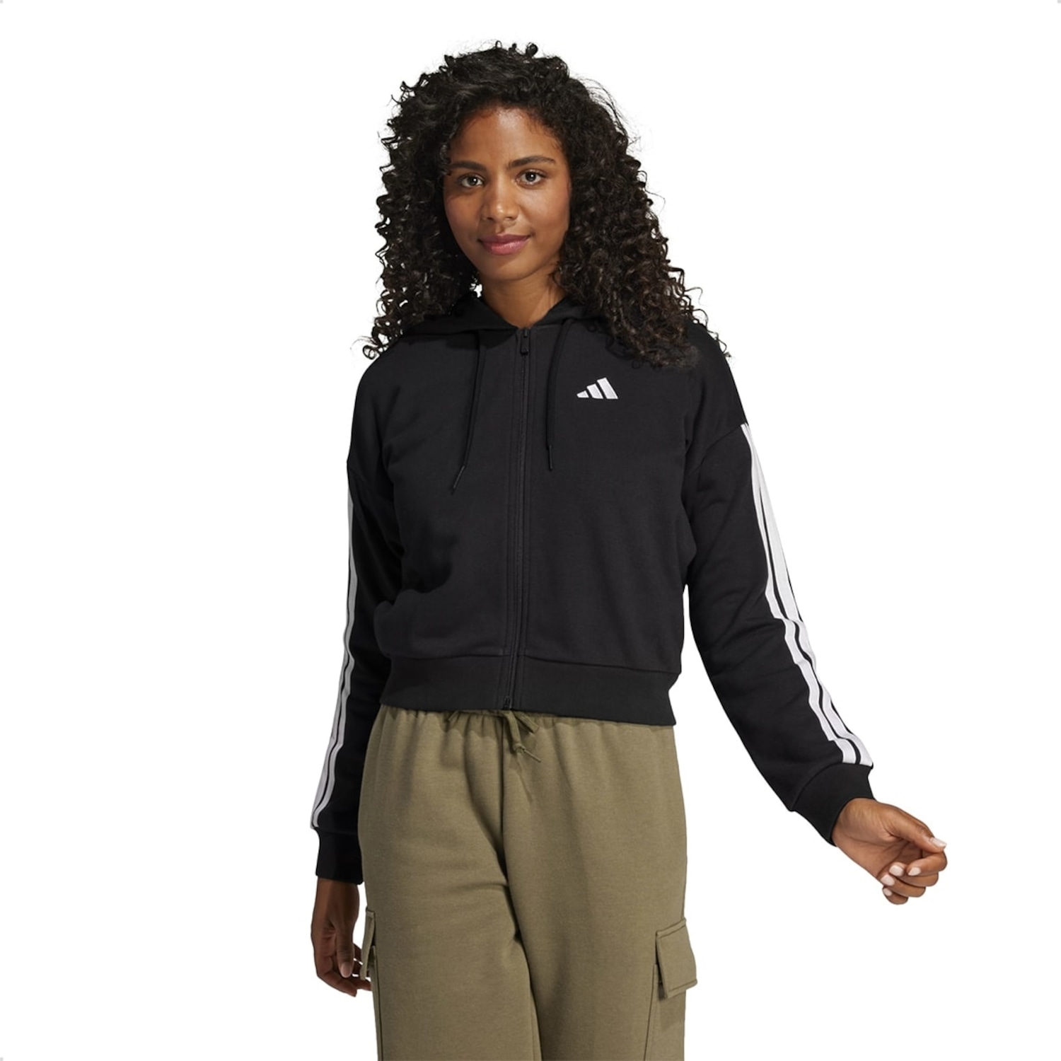 Jaqueta Moletinho adidas Essentials Três Listras Feminina - Foto 1