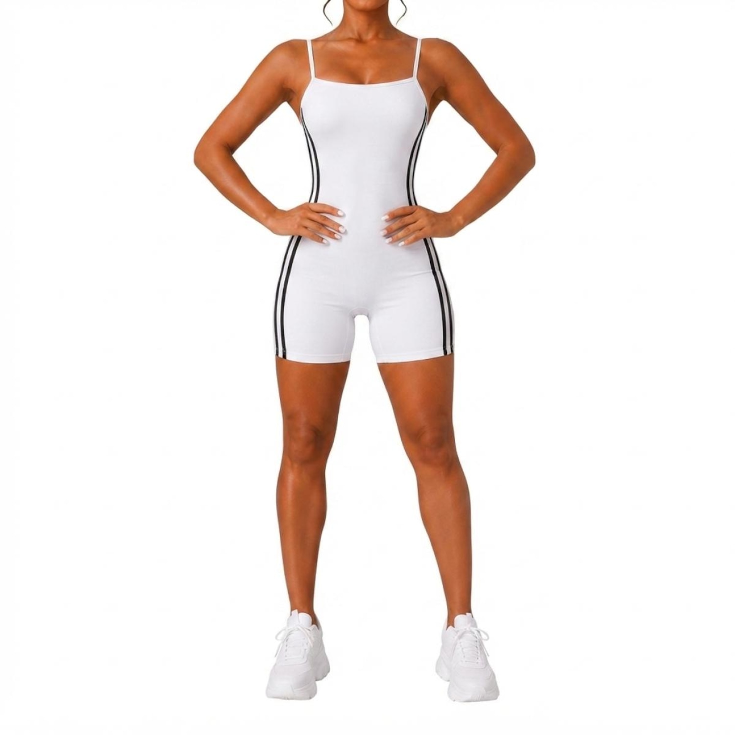 Macaquinho Fitness NFOX Listras Laterais Feminino Curto Academia Ioga - Foto 1