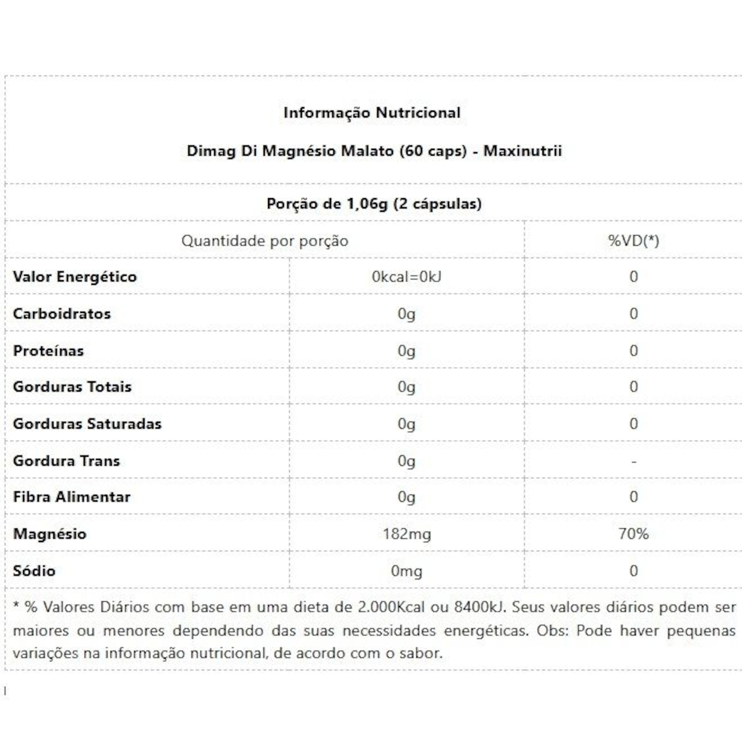 Di-Magnésio Malato 400mg - 60 cápsulas - Foto 2