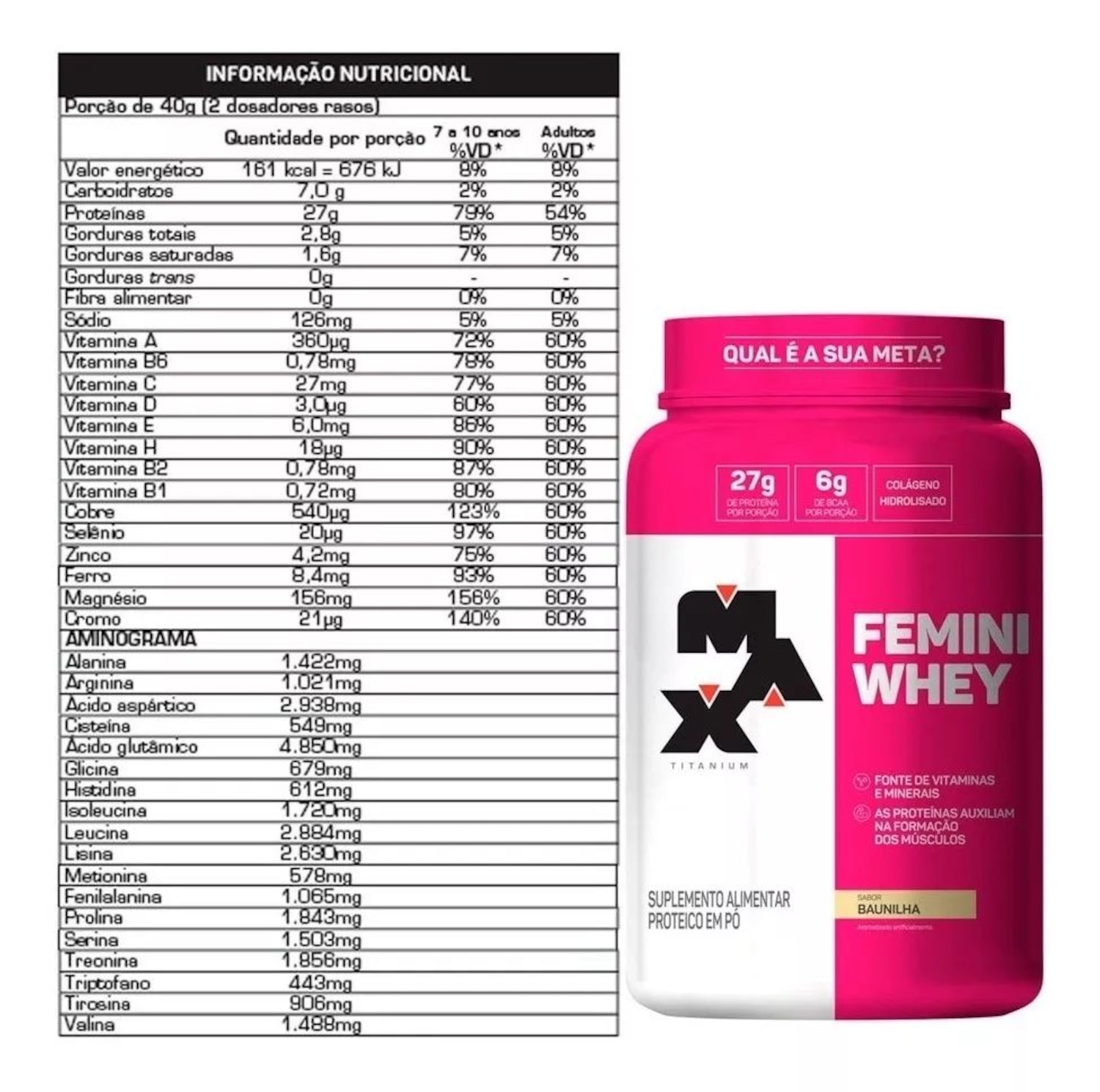 Whey Protein MAX TITANIUM Femini Whey Baunilha - 900g - Foto 2