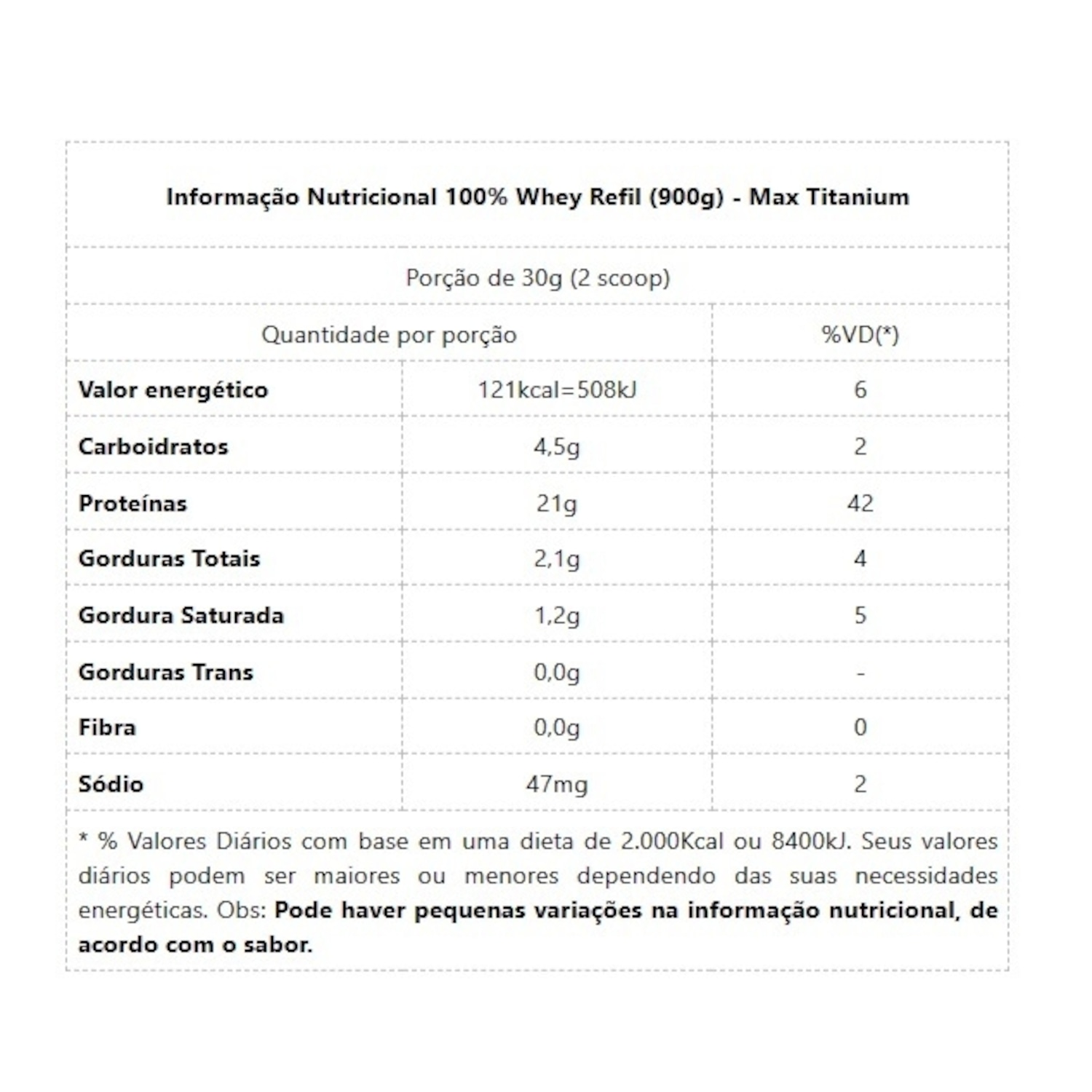 100% Whey Protein Max Titanium Refil Baunilha 900g - Foto 2