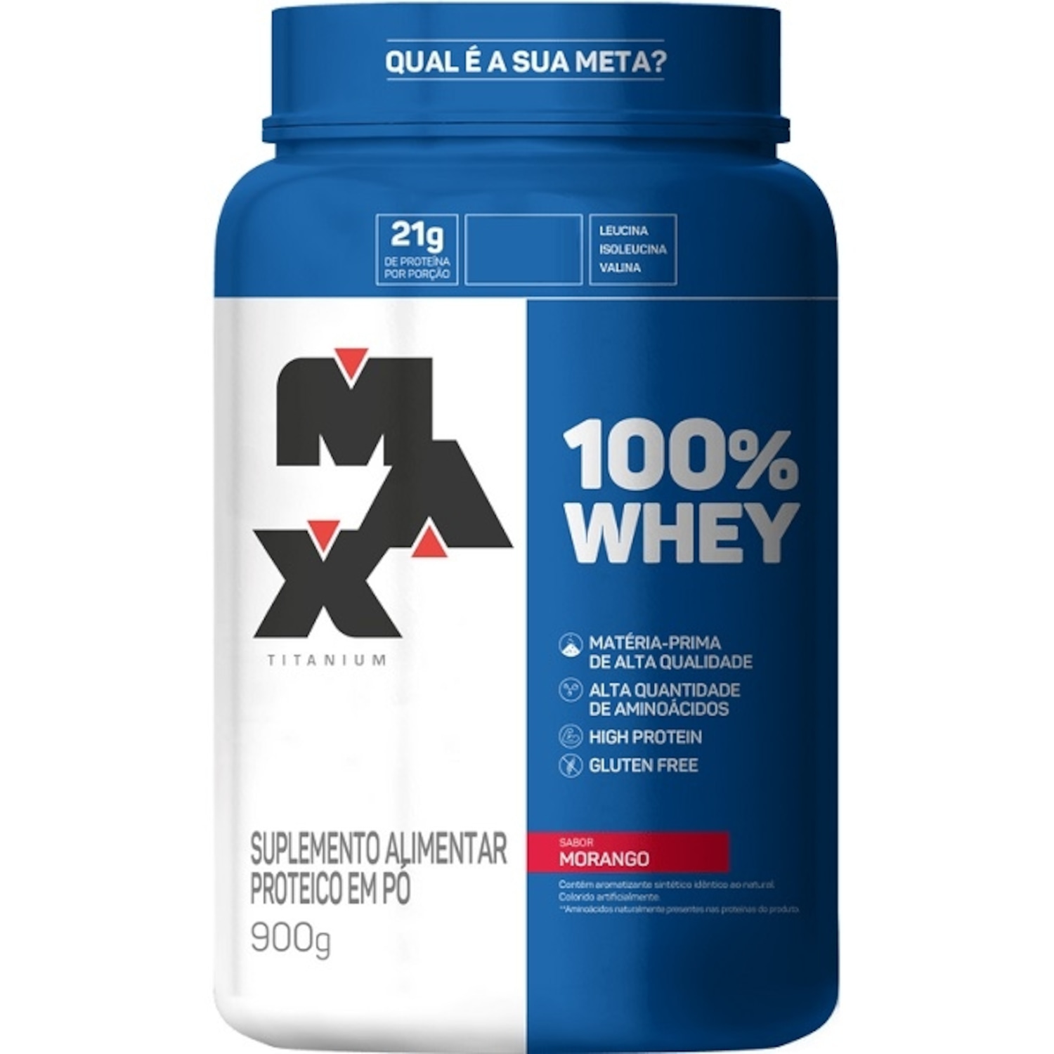 100% Whey Protein Max Titanium Morango 900g - Foto 1