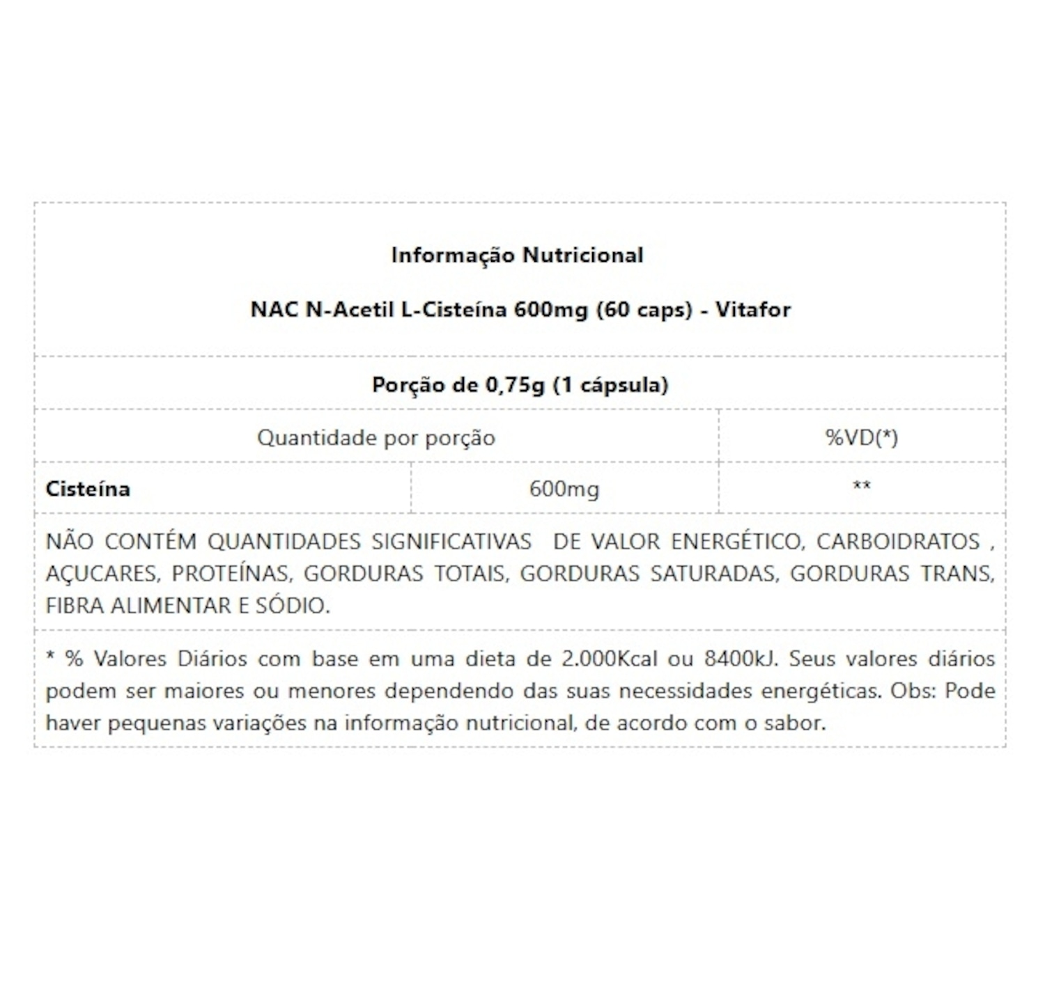 Suplemento Alimentar Vitafor NAC N-Acetil L-Cisteína 60 caps - Foto 2