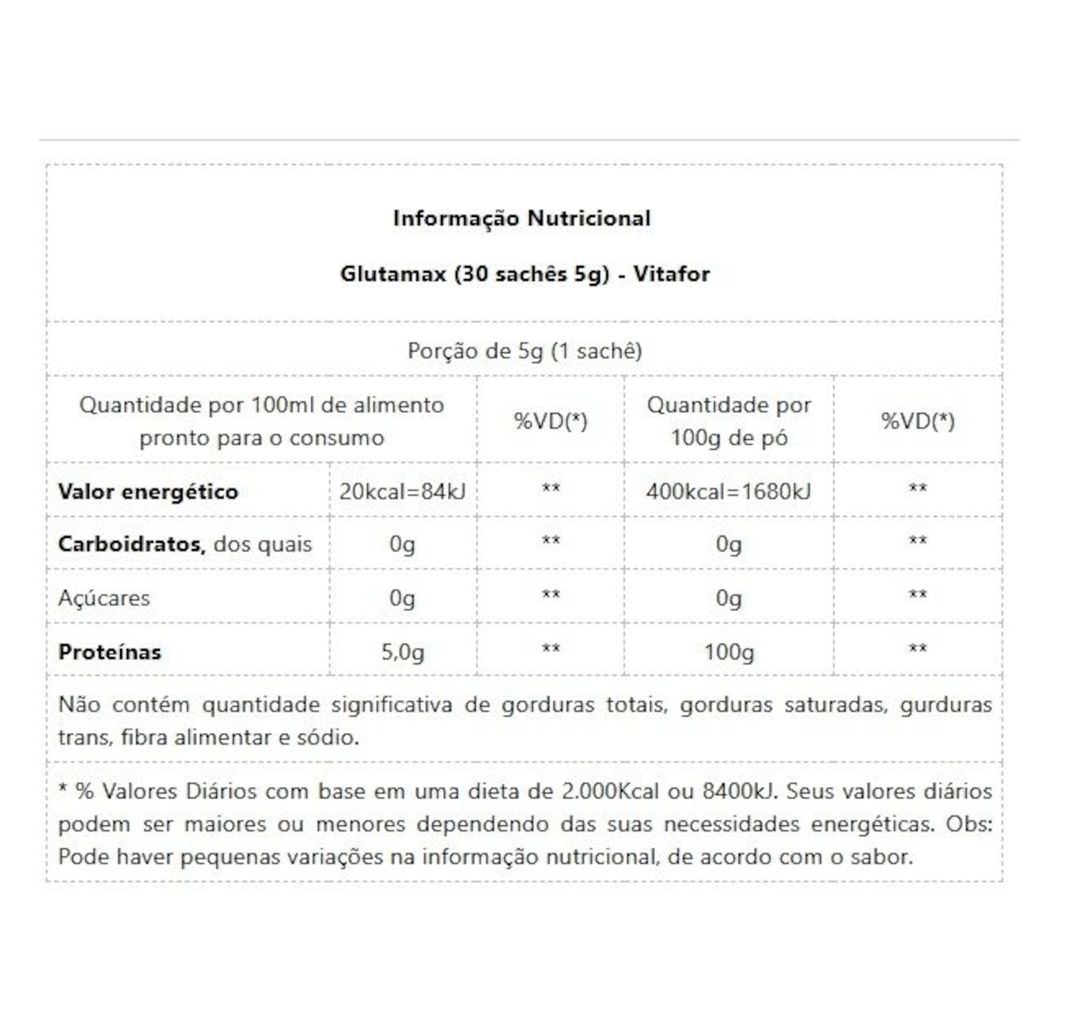 Glutamax Vitafor 30 sachês 5g - Foto 2