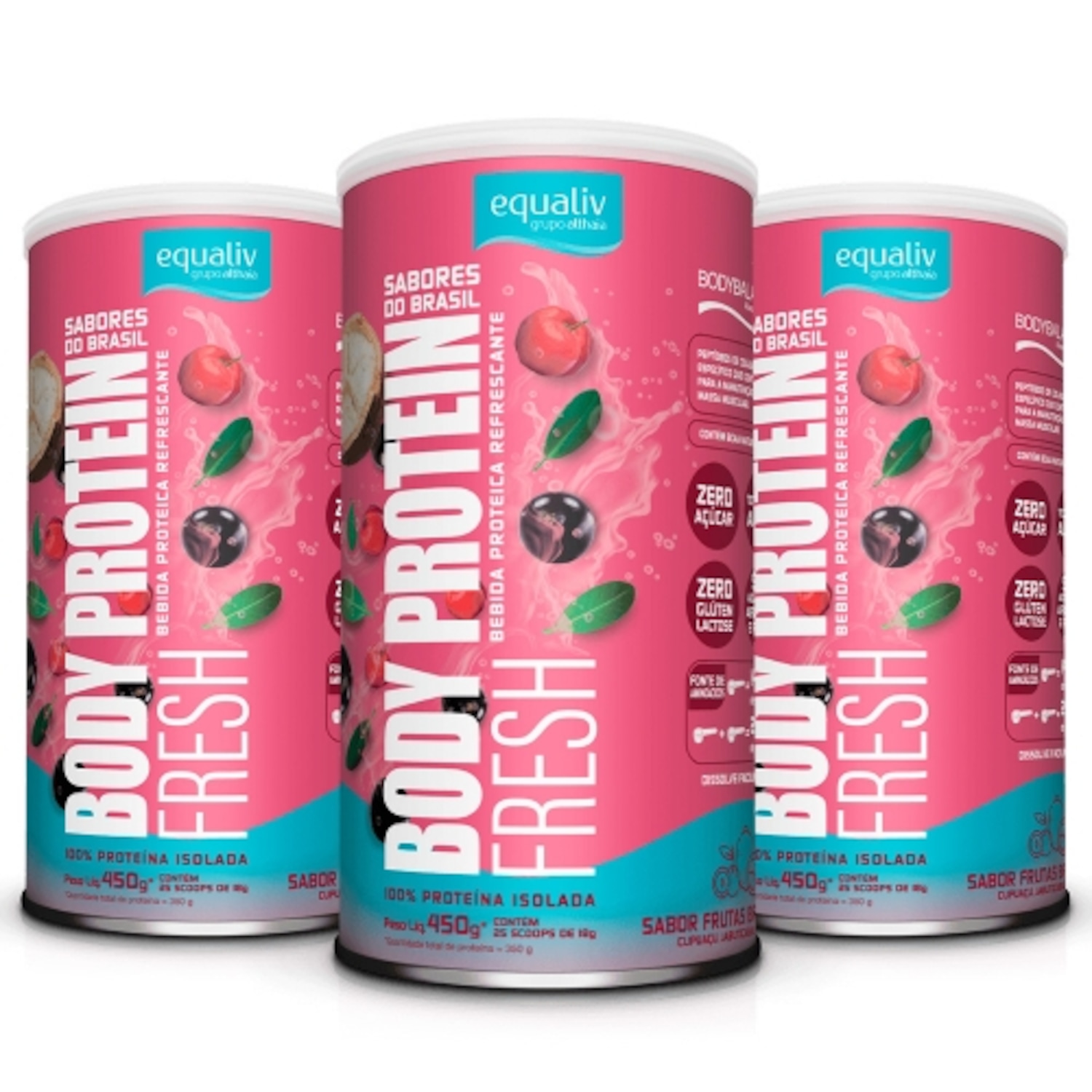 Kit 3uni Body Protein Fresh Sabor Frutas Brasileiras (450g) - Equaliv - Foto 1
