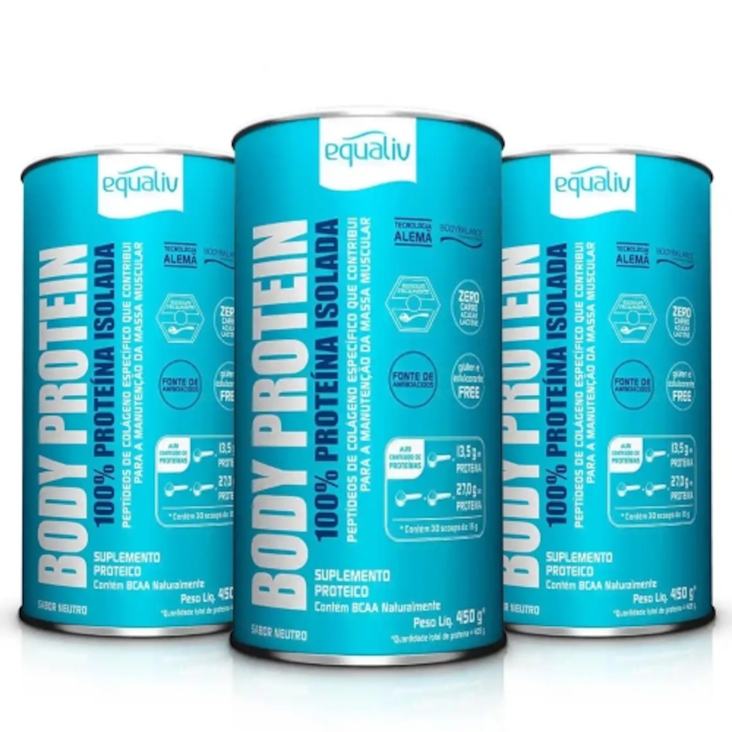 Kit 3uni Body Protein Sabor Neutro (450g) - Equaliv - Foto 1