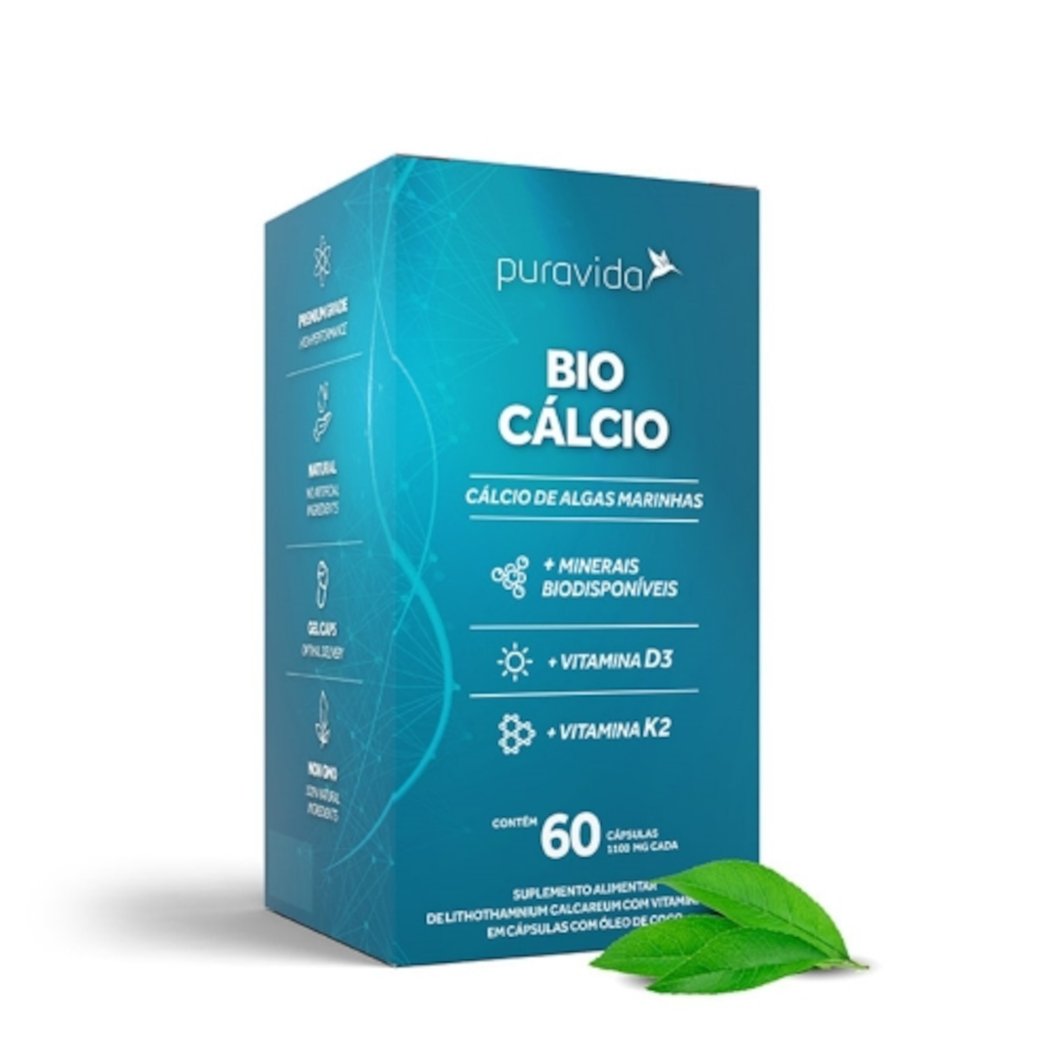 Bio Cálcio (60 Cápsulas) - Pura Vida - Foto 1