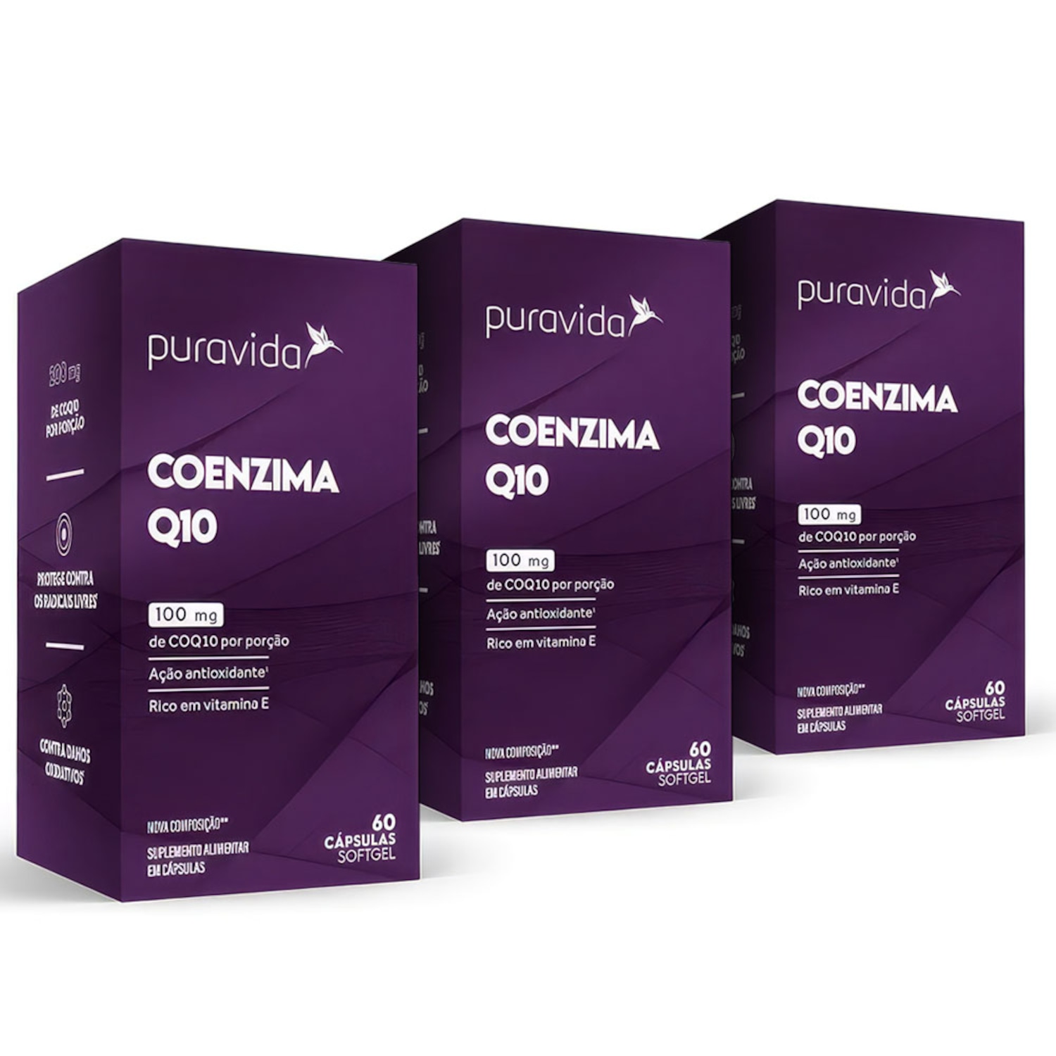Kit 3 Unidades Coq10 Coenzima Q10 (60 Cápsulas) - Pura Vida - Foto 1