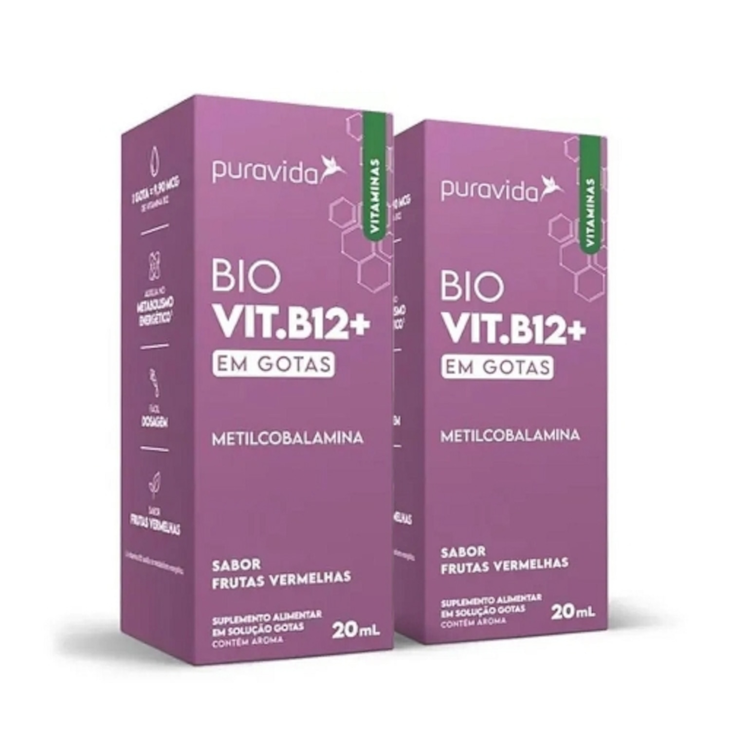 Kit 2un B12 Drops Metilcobalamina (20ml) - Pura Vida - Foto 1