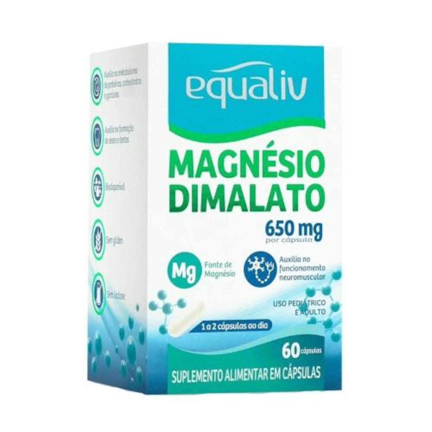 Magnésio Dimalato (60 Cápsulas) - Equaliv - Foto 1
