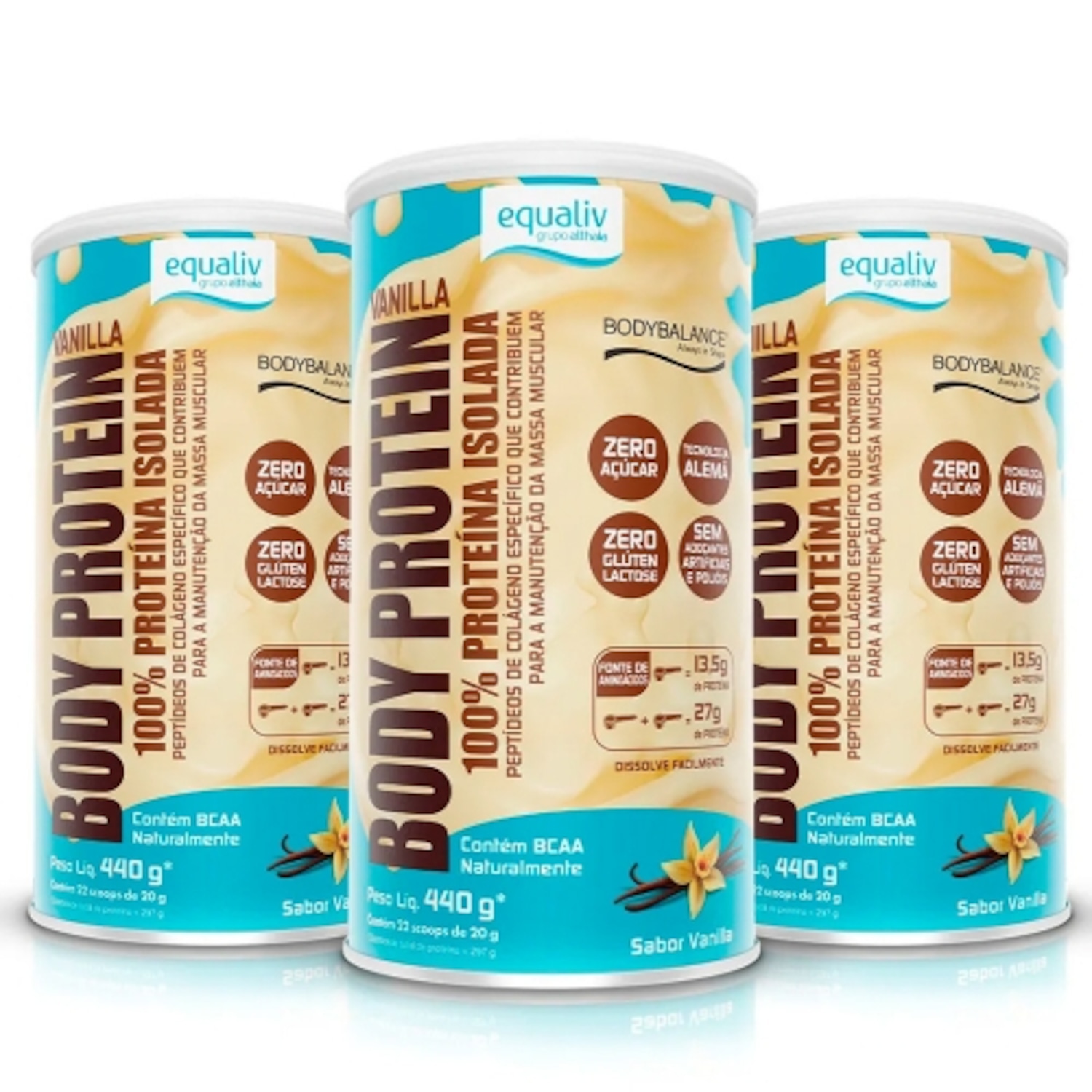 Kit 3uni Body Protein Sabor Vanilla (440g) - Equaliv - Foto 1