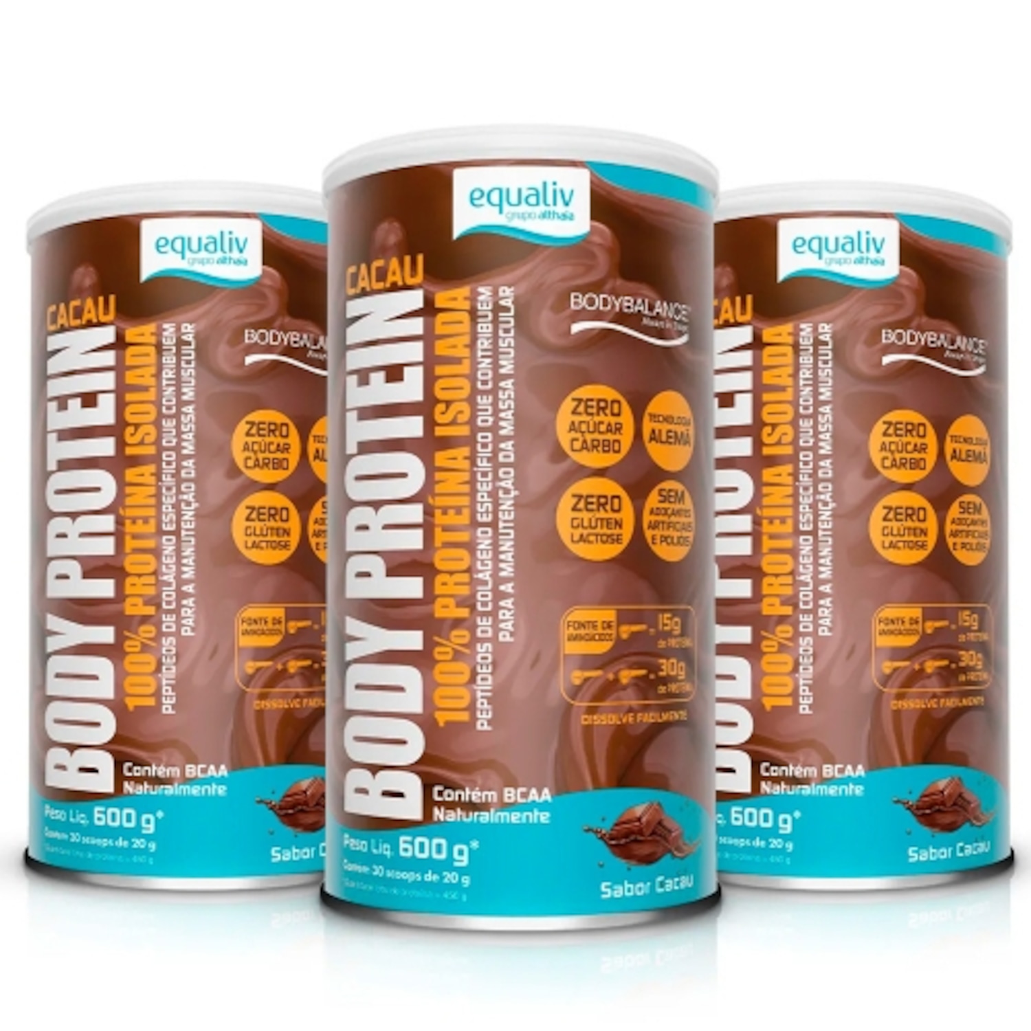 Kit 3uni Body Protein Sabor Cacau (600g) - Equaliv - Foto 1