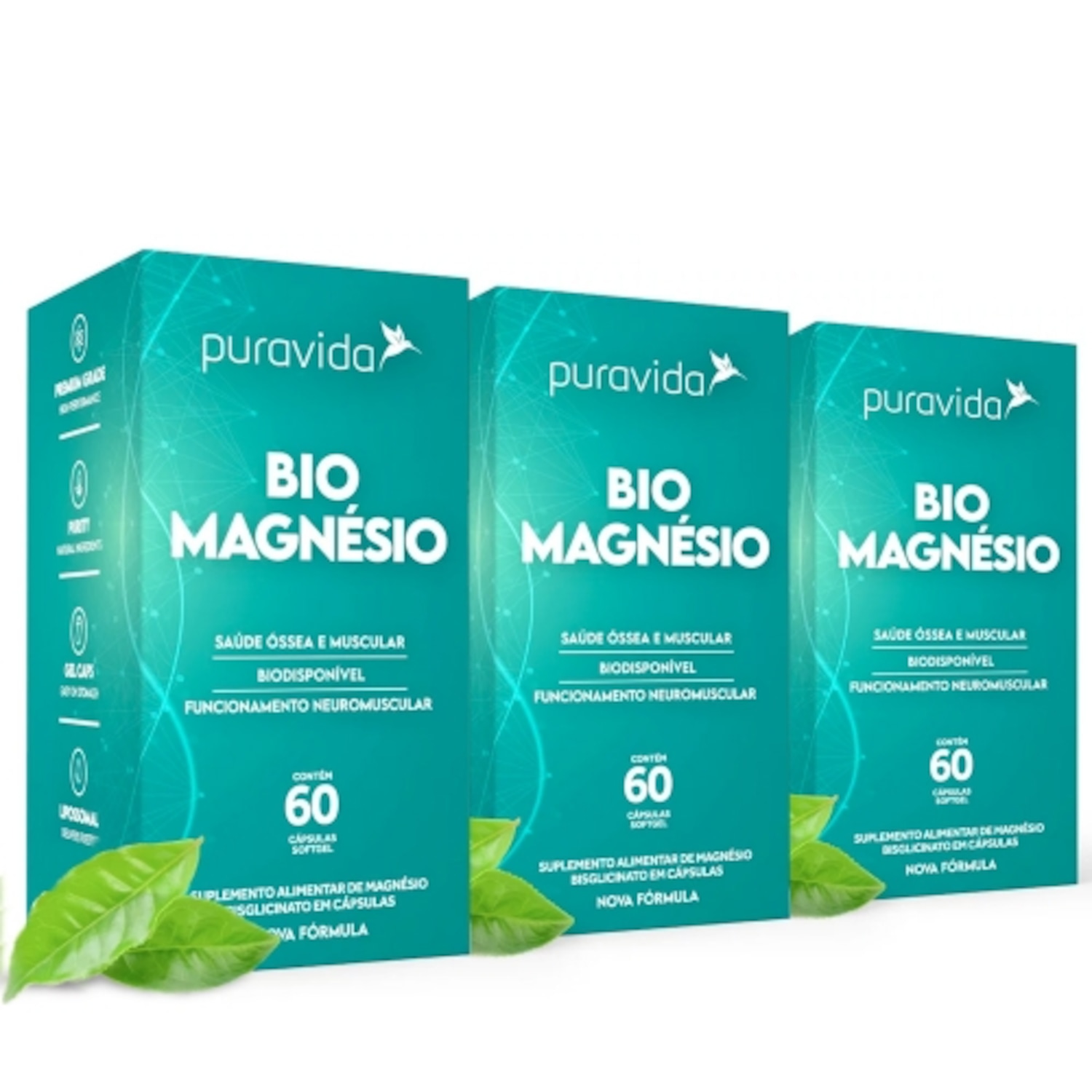 Kit 3 Unidades Bio magnésio (60 cápsulas) - Pura Vida - Foto 1