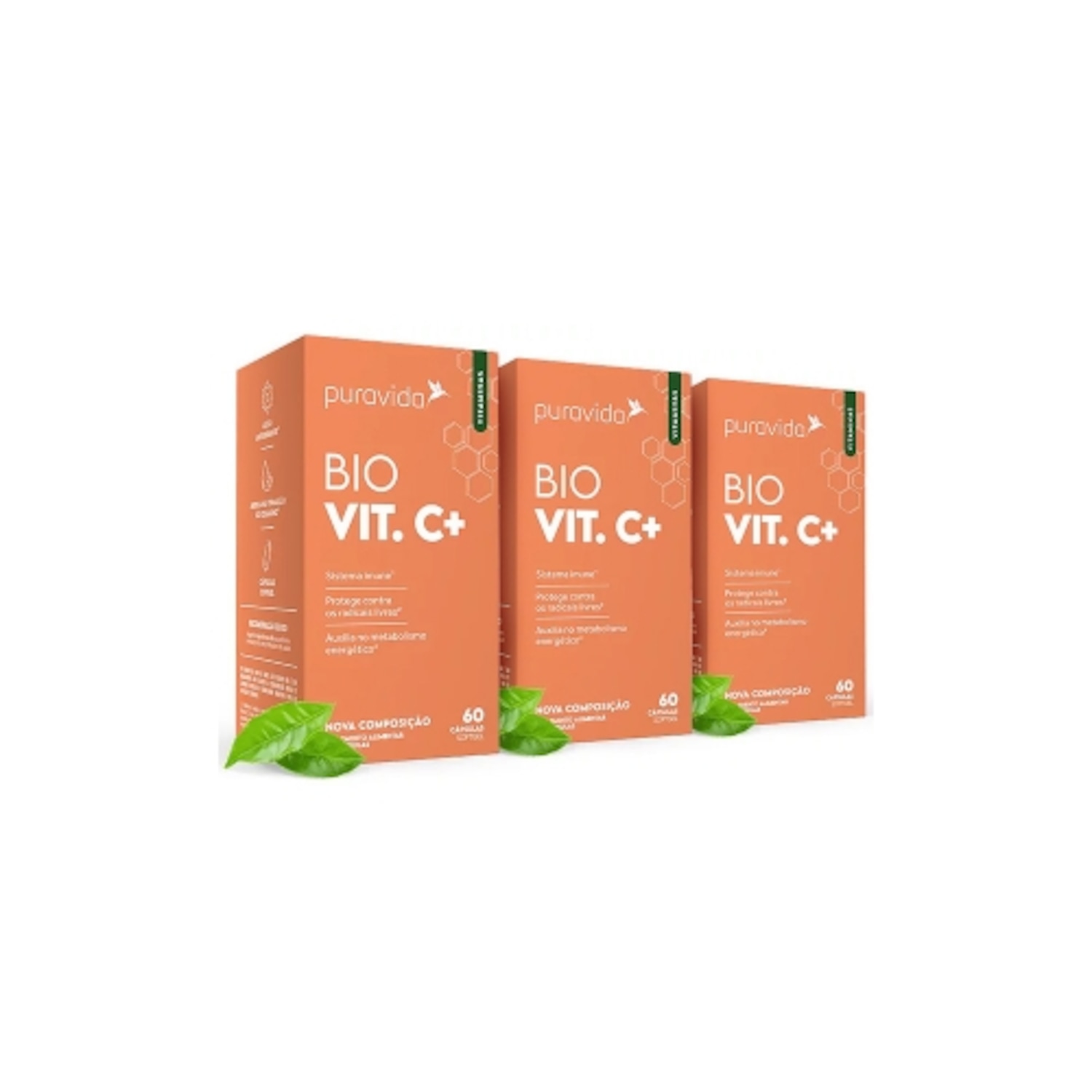 Kit 3unid Bio Vit C+ Vitamina C Lipossomal (60 caps) - Pura Vida - Foto 1