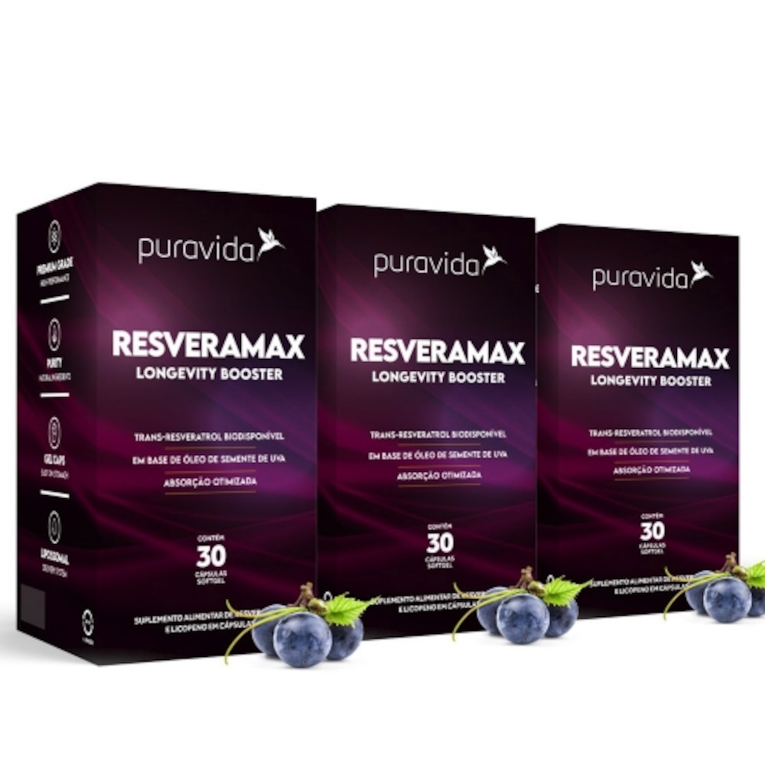 Kit 3 Unidades Resveramax (30 Cápsulas) - Pura Vida - Foto 1