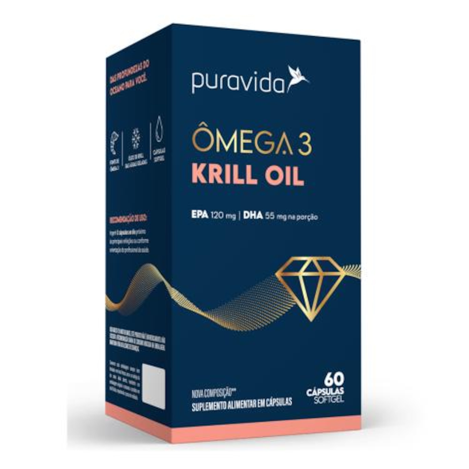 Omega 3 Krill Oil (60 Caps) - Pura Vida - Foto 1