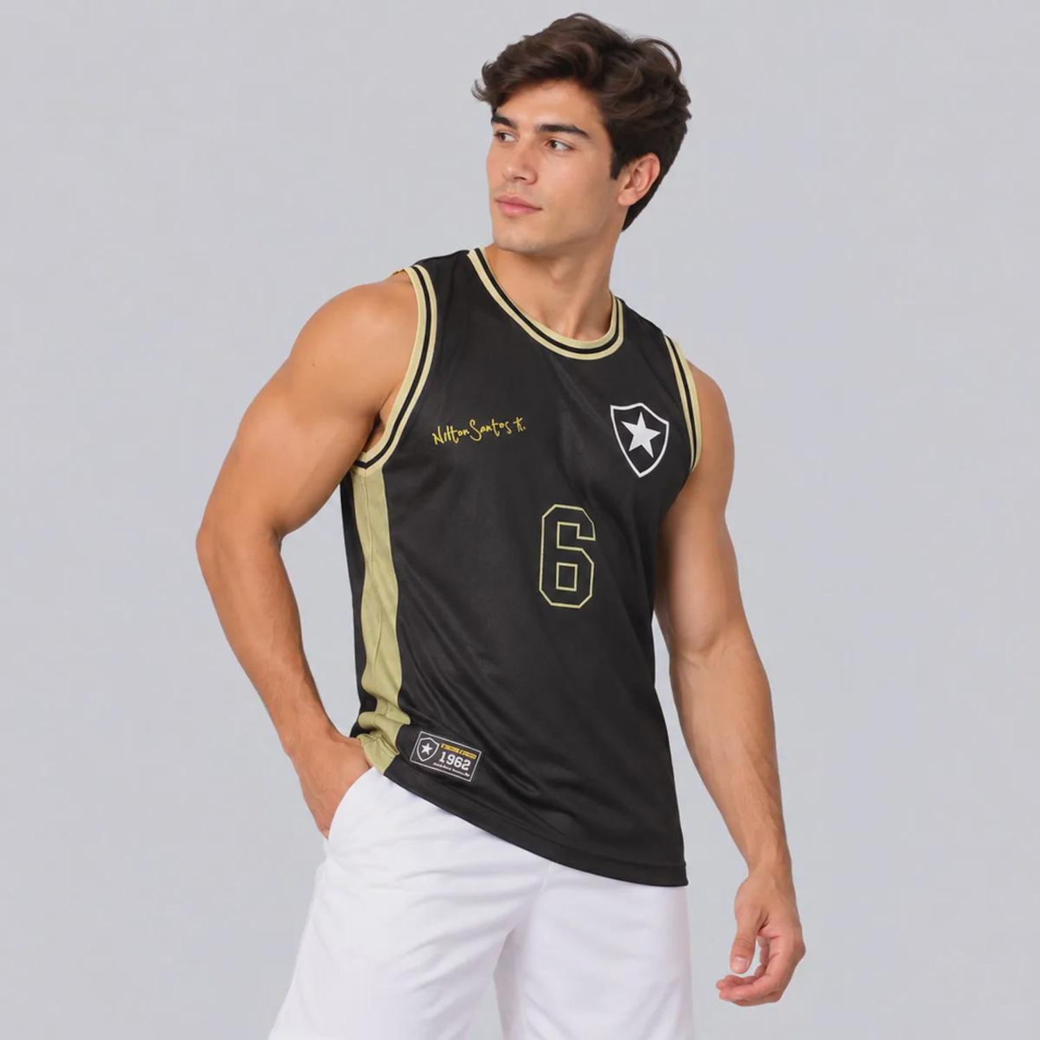 Camiseta Regata Botafogo Retrô Nilton Santos Gold Masculina - Foto 3