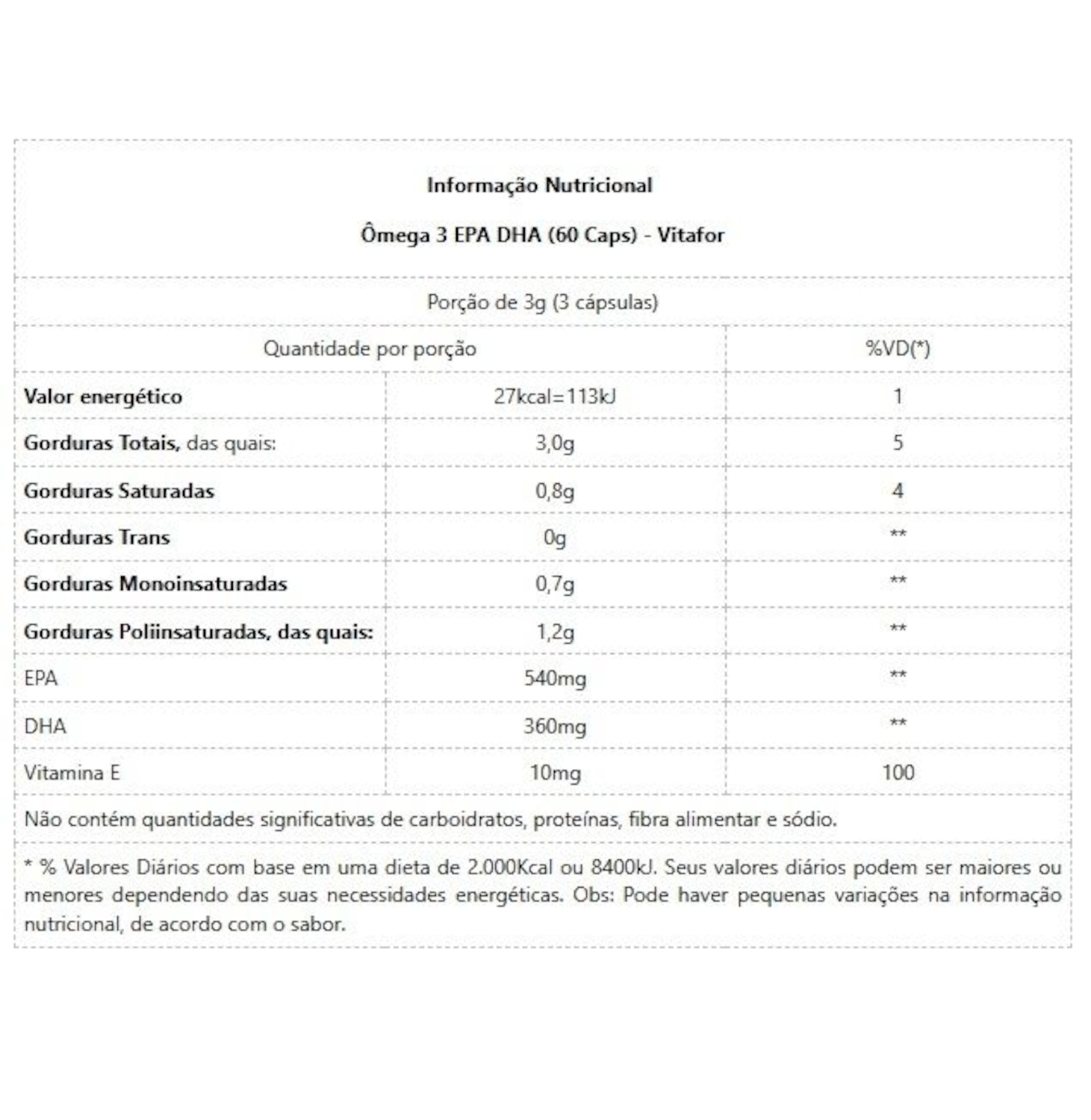 Ômega 3 EPA DHA 1g VITAFOR 60 Caps - Foto 2