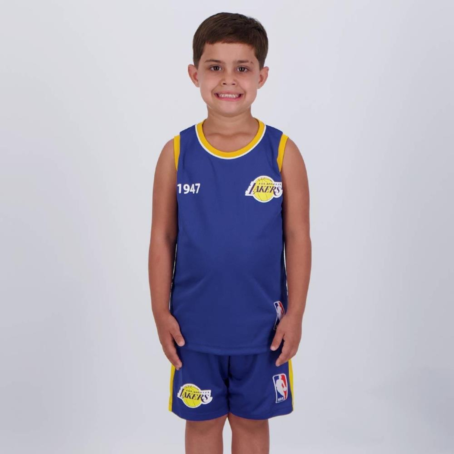 Kit Regata e Short Infantil Basquete Braziline Lakers - Foto 1