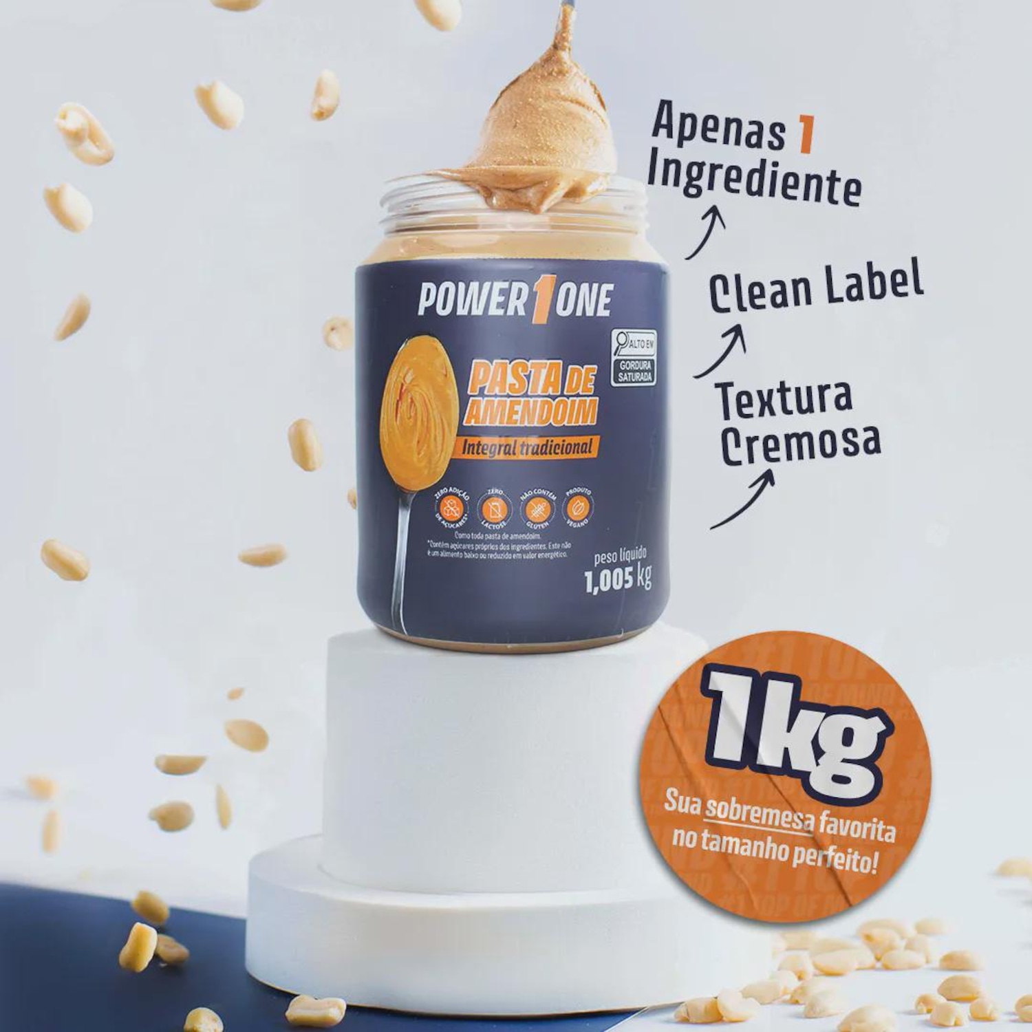 Pasta de Amendoim Tradicional Integral Power1One 1,005 kg - Foto 2