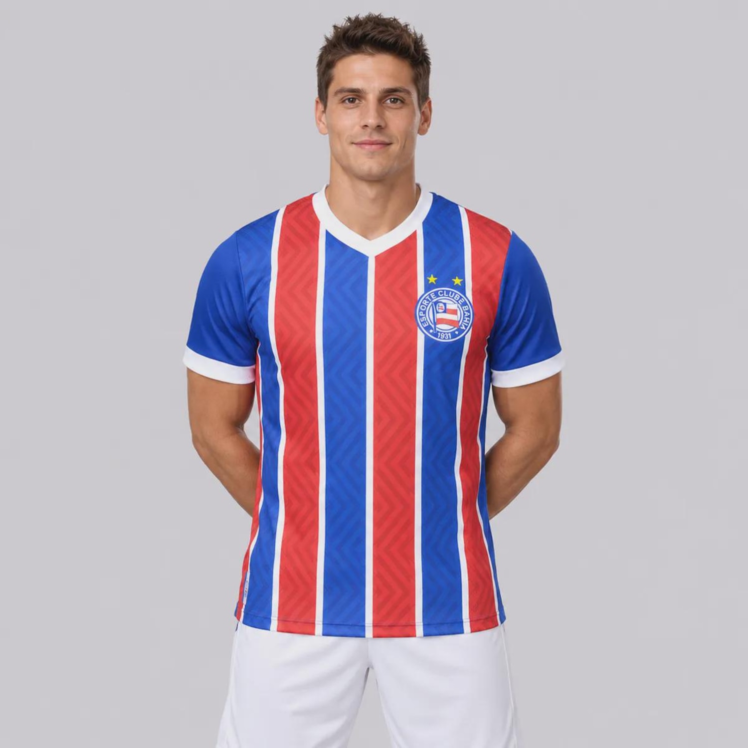 Camisa do Bahia Tricolor Escudo Listrada Masculina - Foto 1