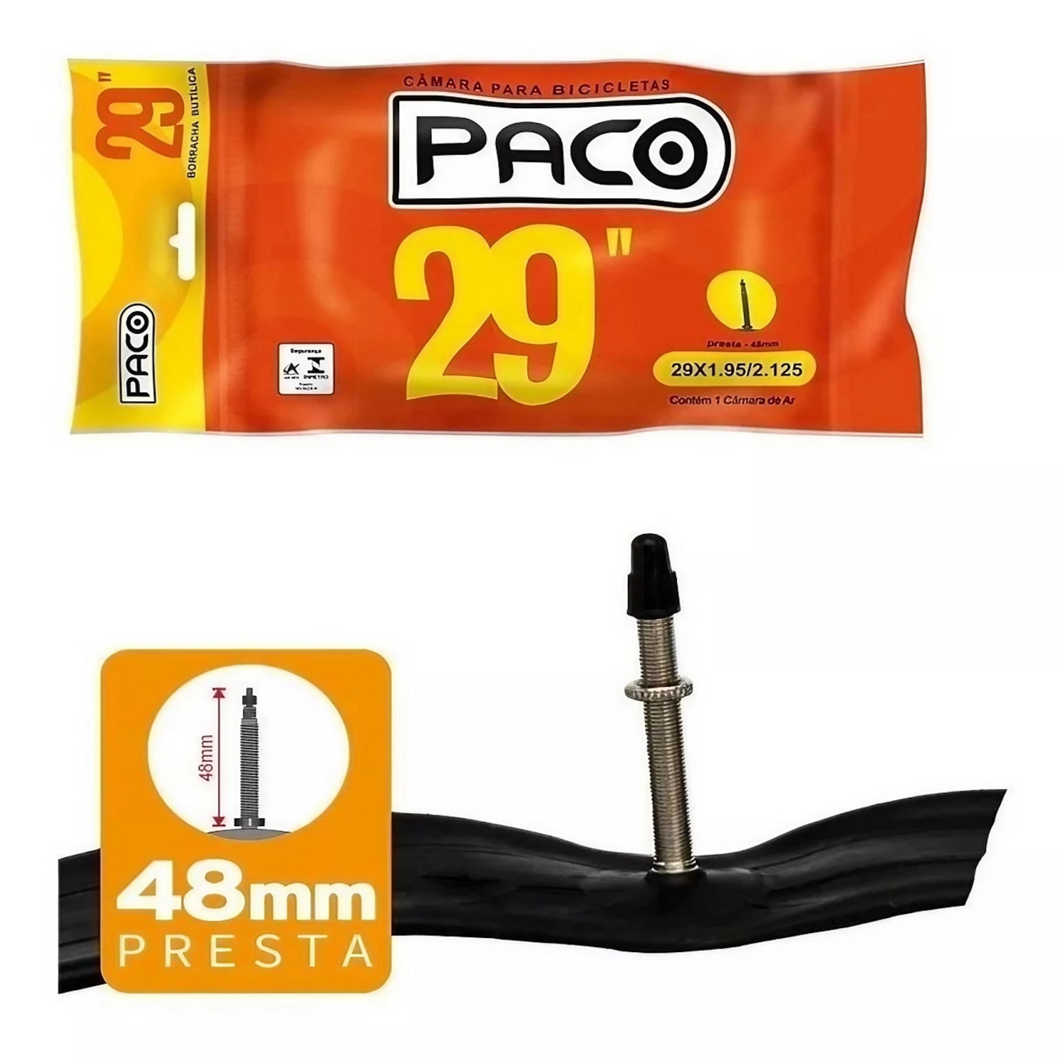 Câmara de Ar 29x1.95/2.125 Válvula Presta 48mm Borracha Butílica Paco - Foto 4