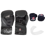 Kit de Boxe Naja: Bandagem + Protetor Bucal + Luvas de Boxe Black - 10 OZ - Adulto PRETO