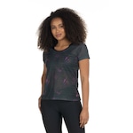 Camiseta Oxer Manga Curta Decote Costas Gola Texturizada - Feminina PRETO/ROSA