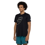 Camiseta ASICS Manga Curta Logo Espiral Crepe - Masculina PRETO