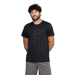 Camiseta ASICS Manga Curta Logo Espiral Crepe - Masculina PRETO/CINZA