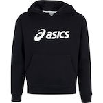 Blusa de Moletom Infantil ASICS com Capuz Canguru PRETO