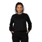 Blusa de Moletom Feminina Oxer com Recorte Texturizado na Lateral PRETO