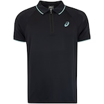 Camisa Polo Masculina ASICS Zíper Selado PRETO/AZUL CLA