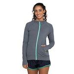 Jaqueta Feminina Oxer com Capuz e Bolso de Zíper Jogging Azul Mescla