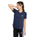 Camiseta Feminina ASICS Manga Curta Textura AZUL ESCURO