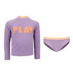 Conjunto de Natação Infantil com Camiseta Manga Longa Oxer com Proteção Solar UV 50 Play Roxo Cla/Laranja