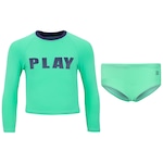 Conjunto de Natação Infantil com Camiseta Manga Longa Oxer Proteção UV 50 Play VERDE CLA/AZUL ESC